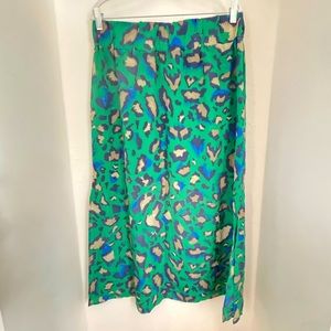 EUC LP Vanessa Virginia Green Leopard Silk Maxi Skirt